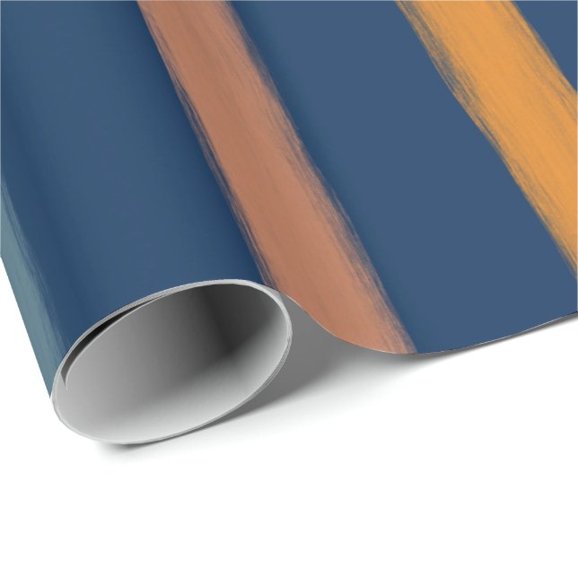 Painted Stripe Pattern Navy Blue, Brown & Orange Geschenkpapier (Rolleneckpunkt)