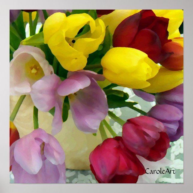 "Painted Tulips Bouquet" Kunstgedicht Poster (Vorne)
