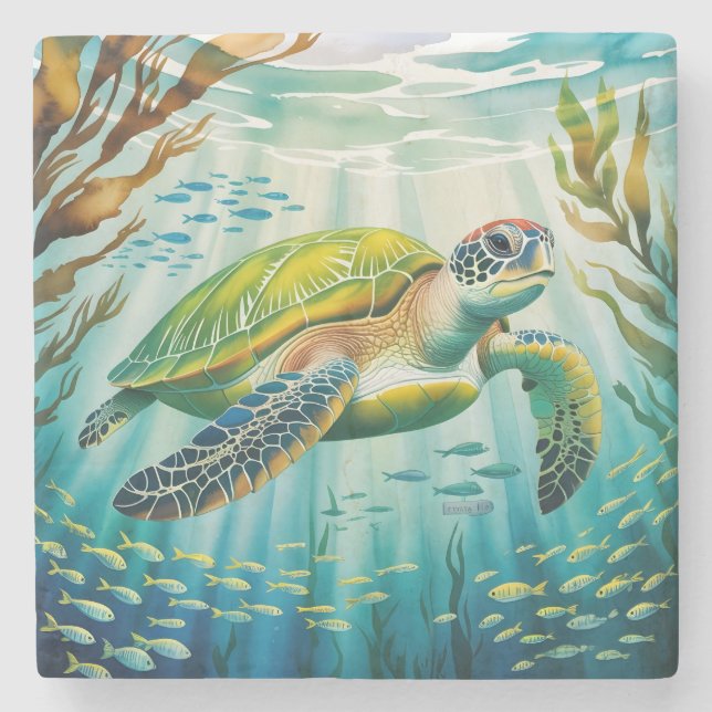 Painted Turtle Steinuntersetzer (Vorderseite)