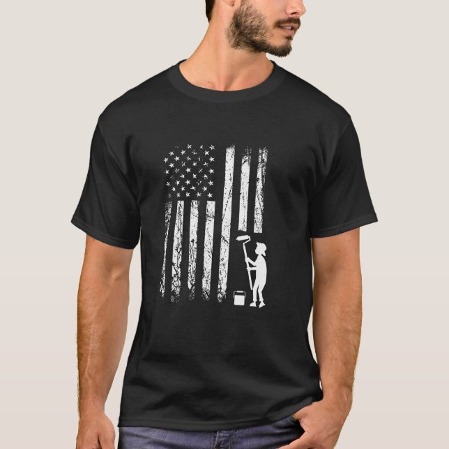 Painter American Flag Roller Art Design T-Shirt (Vorderseite)