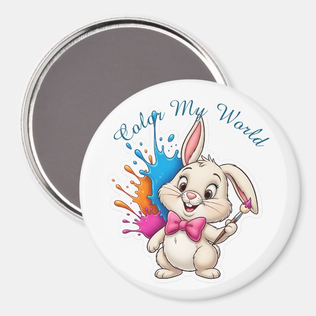 Painter Bunny Sticker - "Color My World" Magnet (Vorderseite/Rückseite)