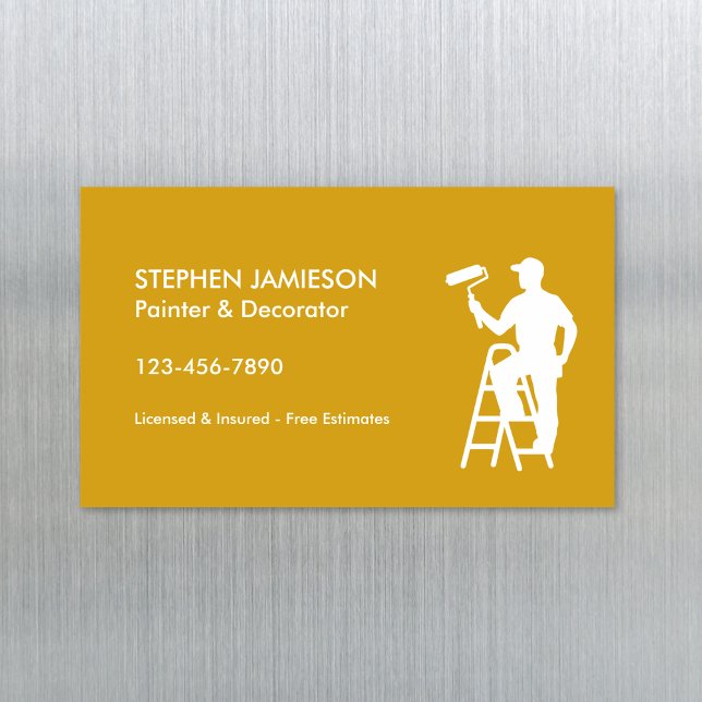 Painter & Decorator Painting Services Yellow White Magnetische Visitenkarte (Von Creator hochgeladen)
