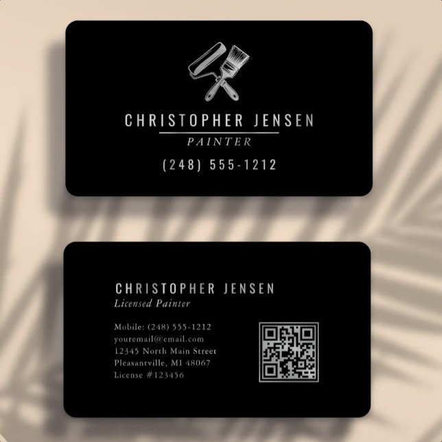 Painter QR Code Black Silver Rounded Painting Visitenkarte (Von Creator hochgeladen)