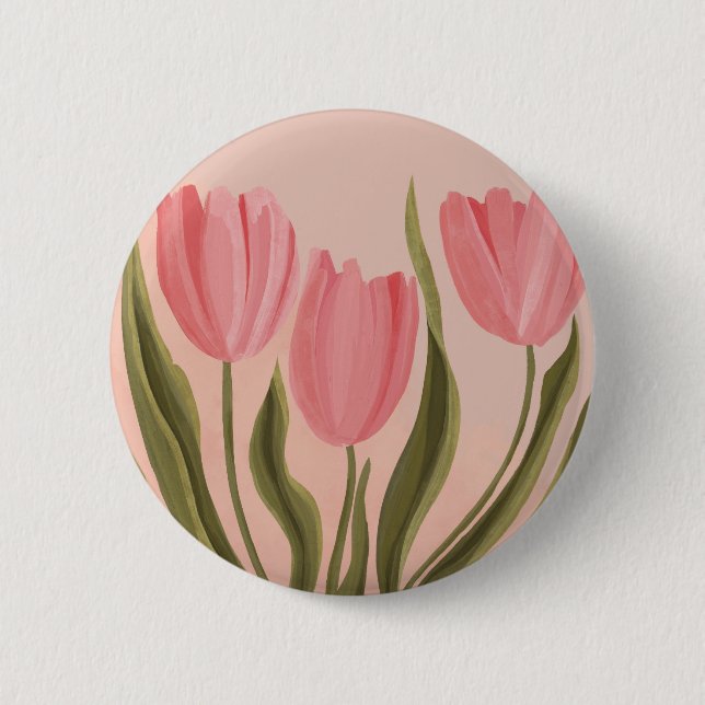 Painterly Hübsch Pink Tulips Button (Vorderseite)