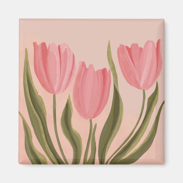 Painterly Hübsch Pink Tulips Magnet (Vorne)