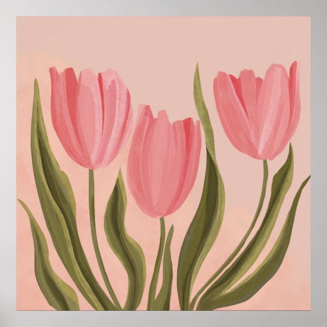 Painterly Hübsch Pink Tulips Poster (Vorne)