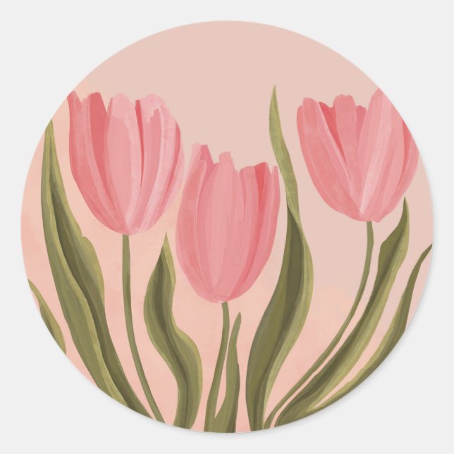 Painterly Hübsch Pink Tulips Runder Aufkleber (Vorderseite)