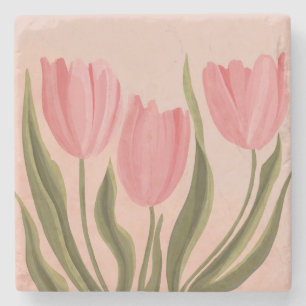 Painterly Hübsch Pink Tulips Steinuntersetzer