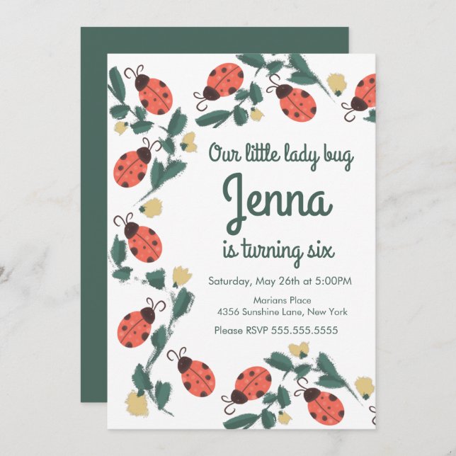 Painterly Lady Bug Birthday (Vorne/Hinten)