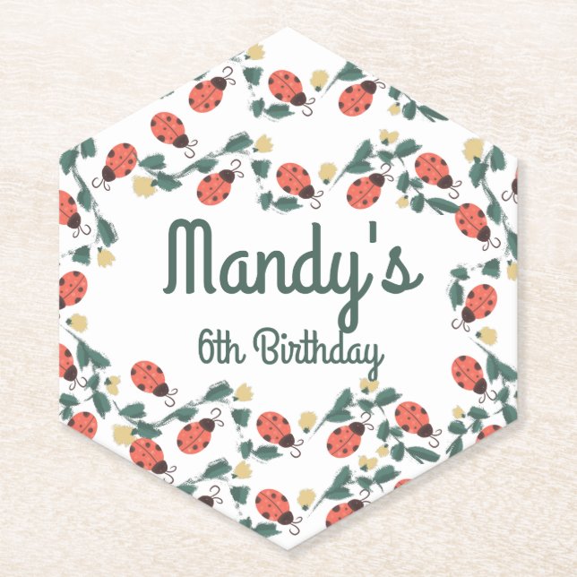 Painterly Lady Bug Birthday Garden Party Untersetzer (Vorderseite)