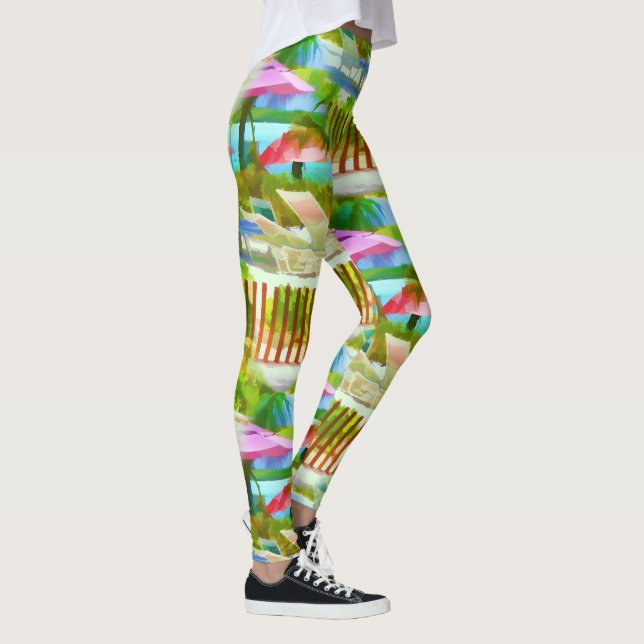 Painterly Tropical Bahama Islands Beach Pattern Leggings (Rechts)