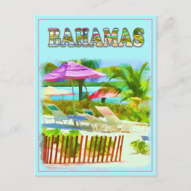 Painterly Tropical Bahama Islands Beach Scene Postkarte (Vorderseite)