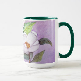 Painterly weiße südliche Magnolien auf Lavendel Tasse
