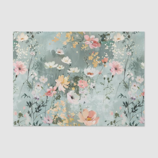 Painterly Wildflowers Pattern in Soft Shades Seidenpapier (Vorderseite)