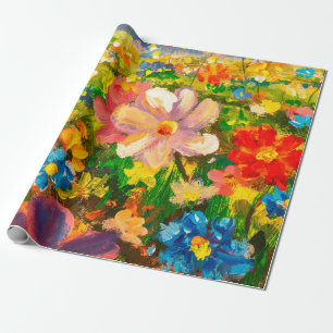 Painting Glade of large colorful wildflowers flowe Geschenkpapier