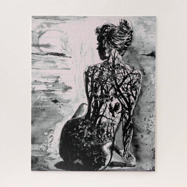 Painting Jigsaw Puzzle Nature Lady - Black White (Vertikal)