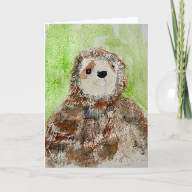 Painting of Plush Sloth on Folded Greeting Card Karte (Vorderseite)