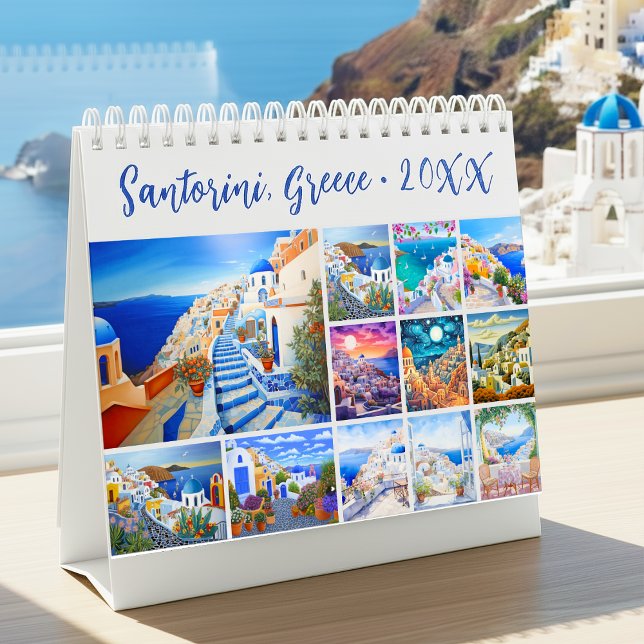 Painting of Santorini Greece Travel Desk Kalender (Painting of Santorini Greece Travel Desk Calendar)