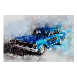 Painting out of a Series of legendary Dragster Pil Poster