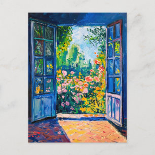Painting Terrace View of flower garden Postkarte