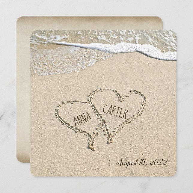 Pair Beach Hearts Wedding Einladung (Vorne/Hinten)