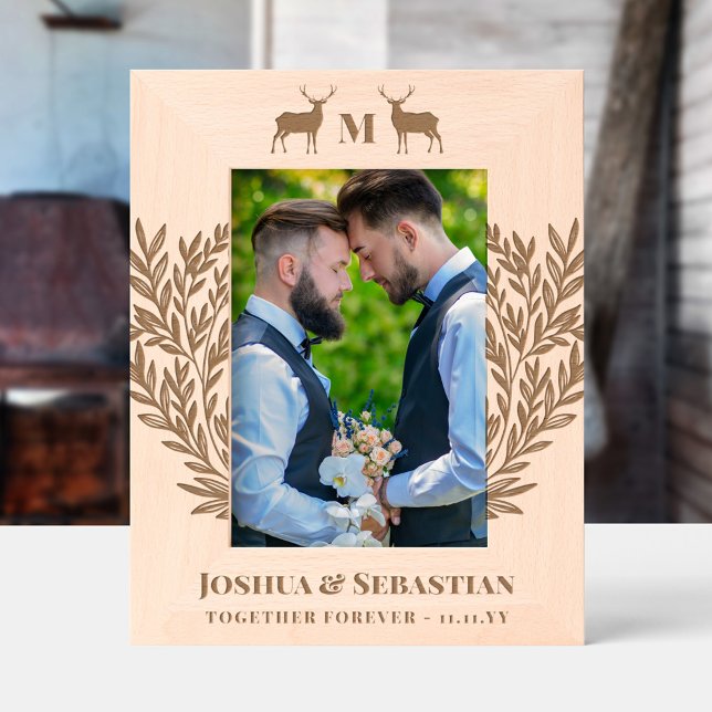 Pair Bucks Greenery LGBT Husbands Monogram Geätzte Rahmen (Von Creator hochgeladen)
