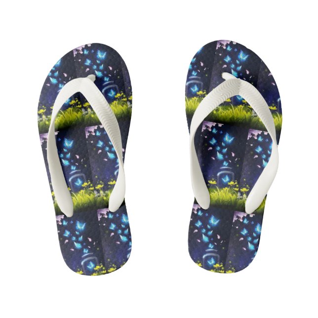 Pair of Blue Butterflies Flip Flops (Fußbett)