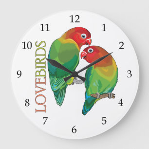 pair of fischer"s lovebirds parrots große wanduhr