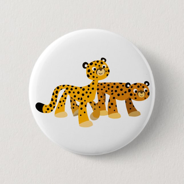Pair of Niedlich Cartoon Cheetahs Button Abzeichen (Vorderseite)
