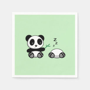 Pair of Niedlich Little Pandas on Green Serviette