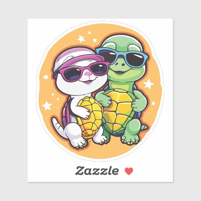 Pair of Turtles in Love - Durable Vinyl Sticker  (Blatt)