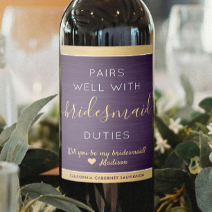 Pairs Well Bridesmaid Vorschlag Lila vergoldet Weinetikett