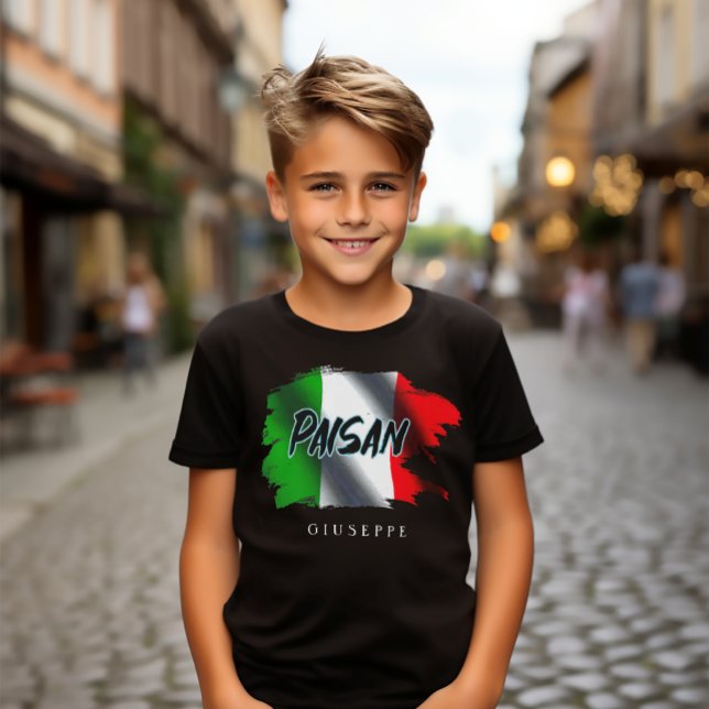 Paisan Brush Stroke Flag Personalisierte Kinder T-Shirt (Funny Paisan Italian Brushstroke Flag
Kids Tee)