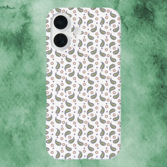 Paisfarbene Blume dotiert grün rosa Lila Case-Mate iPhone Hülle (A phone case of paisley, flowers and polka dots done in green, pink and purple.)