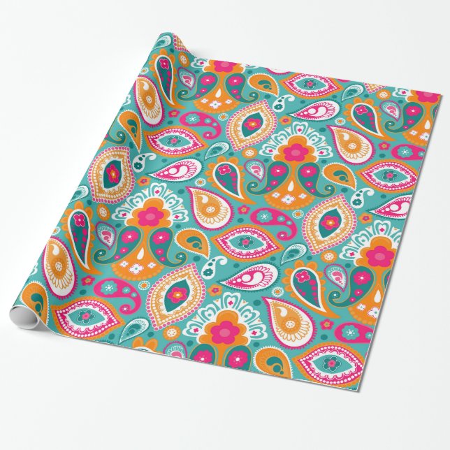 Paisley 70er 60er Boho Retro Geschenkpapier (Ungerollt)