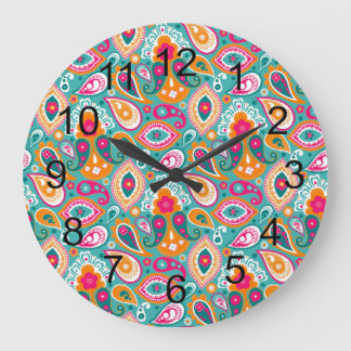 Paisley 70er 60er Boho Retro Große Wanduhr