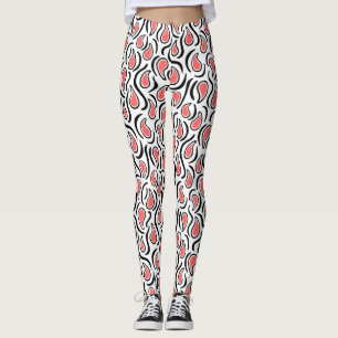 Paisley Abstrakt 230523 - Tropisches Rosa, B&W Leggings