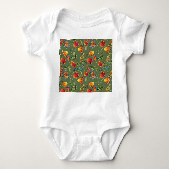 Paisley Aquarell Blume, nahtlos indisches Motiv. Baby Strampler (Vorderseite)