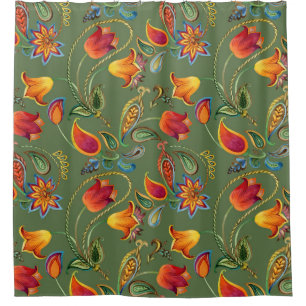Paisley Aquarell Blume, nahtlos indisches Motiv. Duschvorhang
