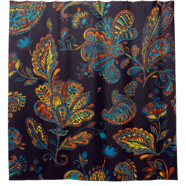 Paisley Aquarell: Blumenmuster Duschvorhang (Vorderseite)