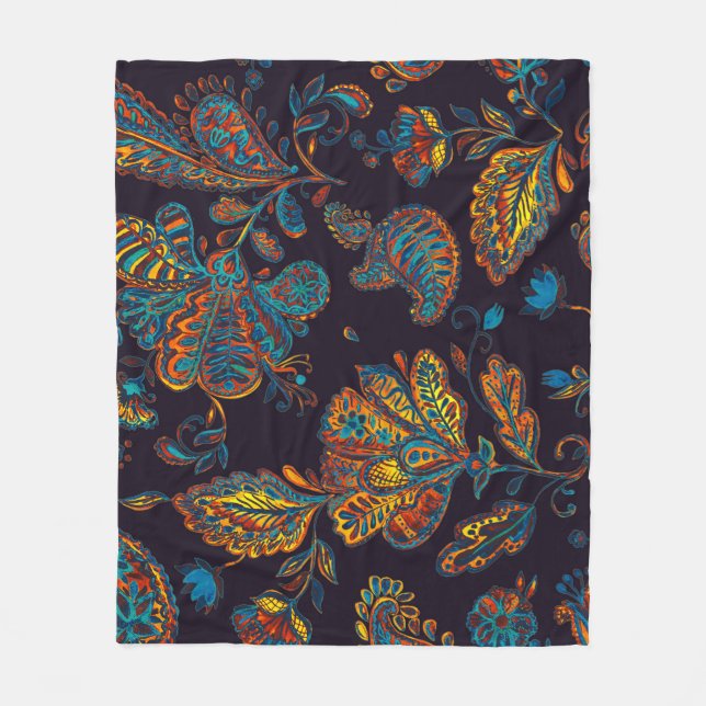 Paisley Aquarell: Blumenmuster Fleecedecke (Vorderseite)