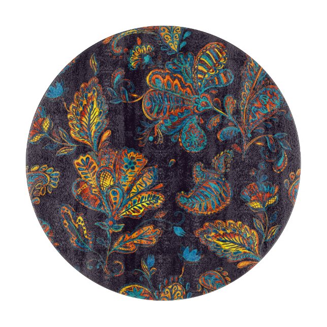Paisley Aquarell: Blumenmuster Schneidebrett (Vorderseite)