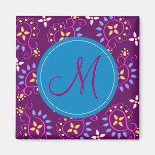 Paisley auf Lila mit "m-" Monogramm Magnet