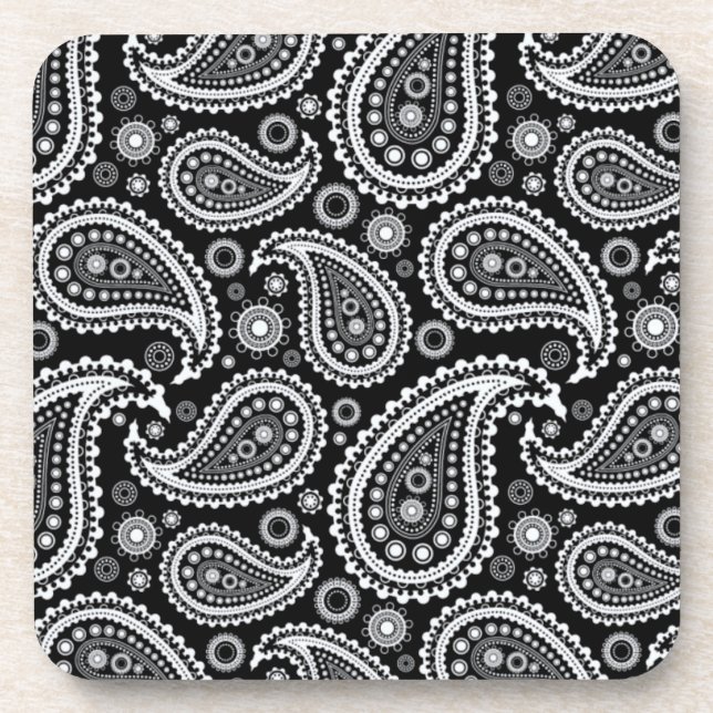 Paisley B&W Cork Coaster Set Untersetzer (Vorderseite)