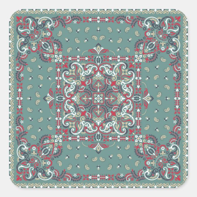 Paisley Bandana Print: Silk Neck Scarf Quadratischer Aufkleber (Vorderseite)