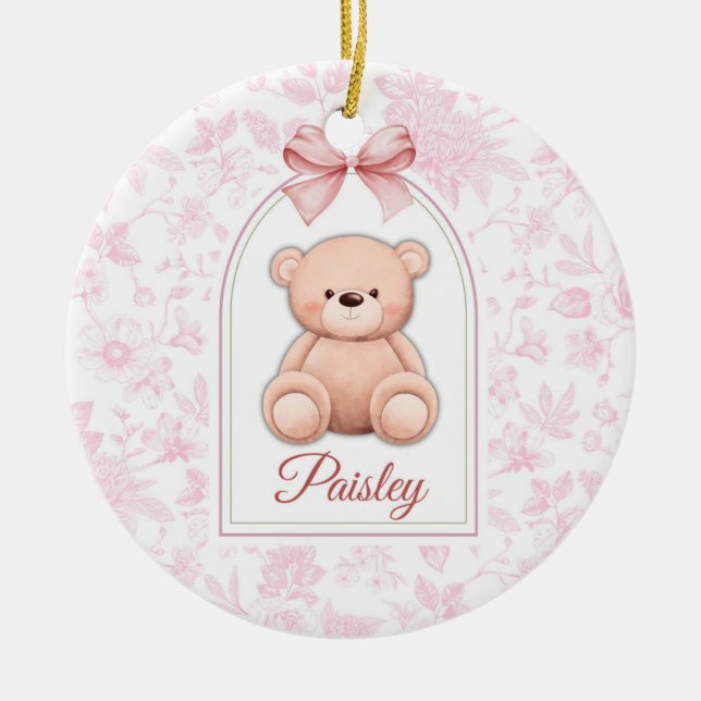 Paisley | Benutzerdefiniertes rosa Teddy-Bär-Kinde Keramik Ornament (Vorne)