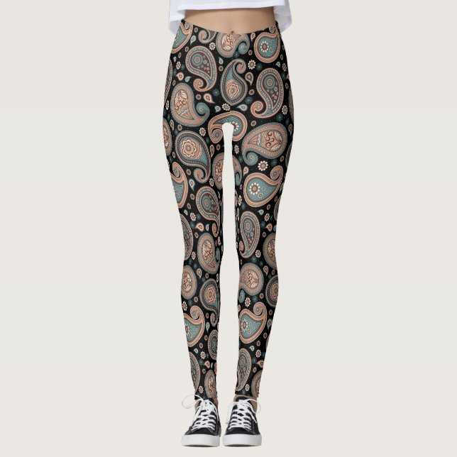 Paisley Black aquamarine Yogahose Leggings (Vorderseite)