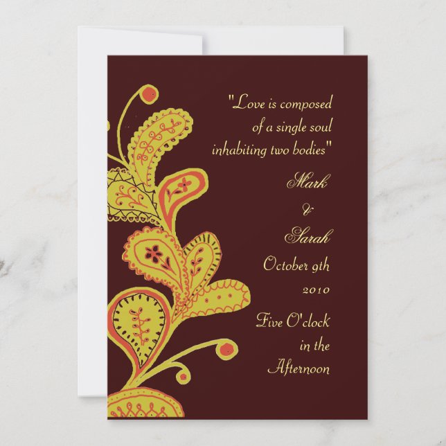 Paisley Blätter Chocolate Wedding Einladung P 2 (Vorderseite)