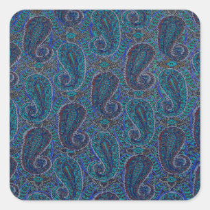 Paisley Blau Indisch Boho Klassisch Vintage Quadratischer Aufkleber
