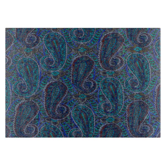 Paisley Blau Indisch Boho Klassisch Vintage Schneidebrett (Vorderseite)
